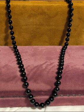 Vintage Monet Glass Black Bead Necklace 24" Classy